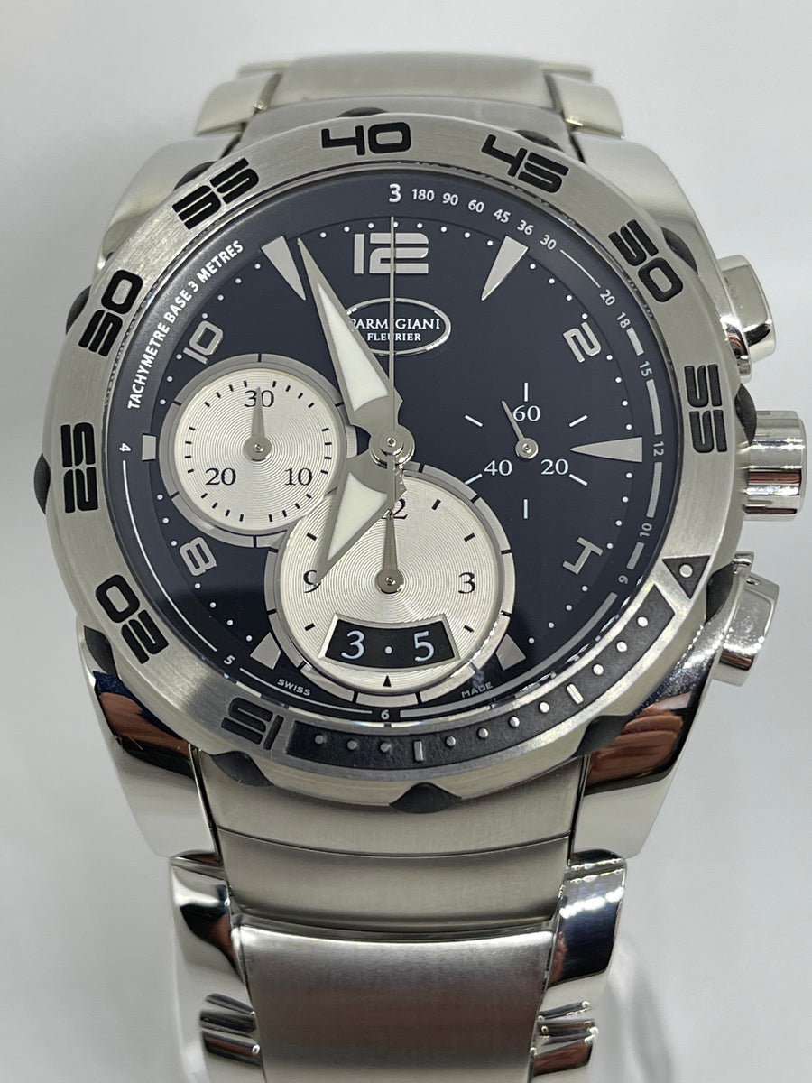 JZ&F Parmigiani Pershing 002 Steel Graphite Auto, Chronograph, Black Dial,  Bracelet - JZ&F