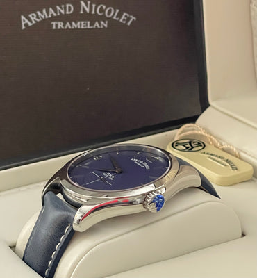 ARMAND NICOLET 自動巻き 腕時計 ネイビー Armand Nicolet - LB6 Blue Dial Men's Hand Wound Leather Watch