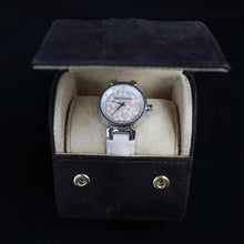 Louis Vuitton - Tambour Watch with Stunning Dial that Combines Diamonds and Pink Flowers - with Cream Leather Band
