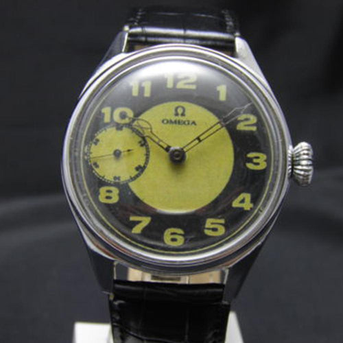 Omega - Incredibly Unique Black and Yellow Signed Movement Circa 1910 with a New Chrome Plated Case