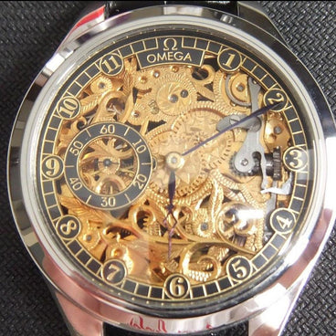 Omega Antique Movement Circa 1920 with Custom Made Case and Skeleton  Dial