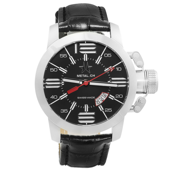 Metal.CH - Metal.CH Chronometrie Initial Mens Swiss Made Black Leather Watch
