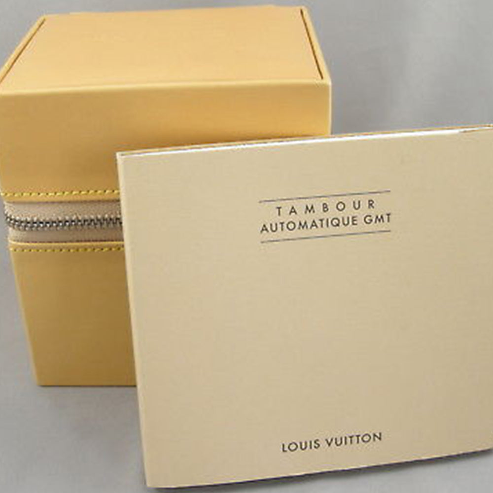 Louis Vuitton Q1154 Tambour GMT Alarm Brown Leather Strap 18K White Gold