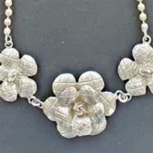 Chanel Quilted Silver Metal Flower Necklace