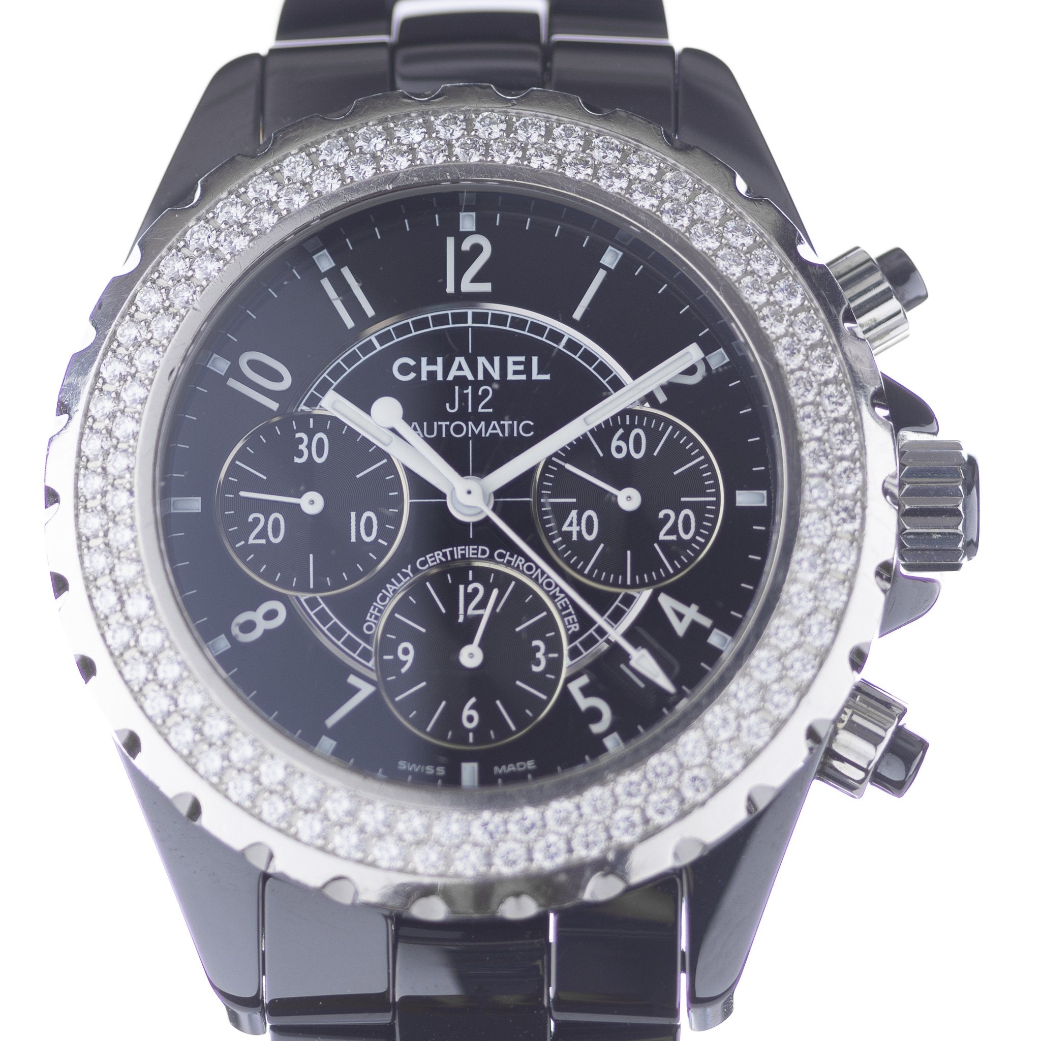 Søjle Hav markedsføring Chanel - J12 Officially Certified ChronoMeter Diamond Bezel – Every Watch  Has a Story