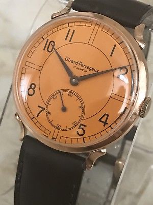 Girard Perregaux 1950’s Unusual Orange Dial Men”s Watch 18K Solid Rose Gold