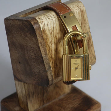 Hermes Gold and Brown Lock Watch Hermès Kelly Watch Gold Tone Lock Case Brown Leather Strap main image 3