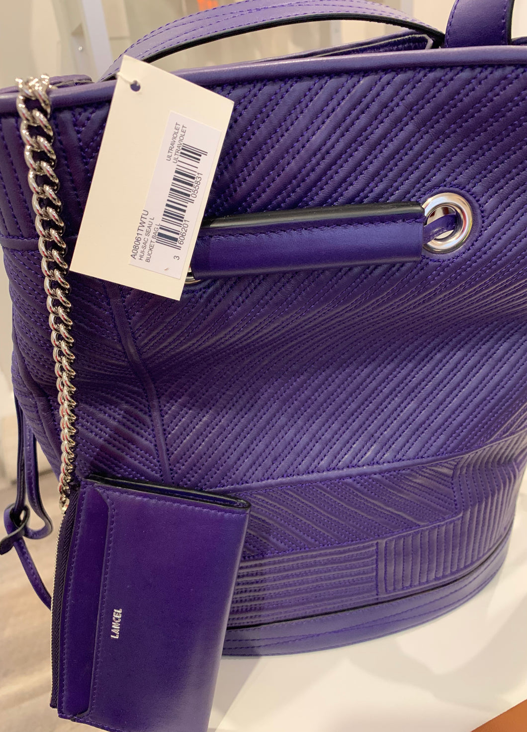 Lancel Paris LeHuit Bucket Bag Large Nappa Leather Ultra Violet