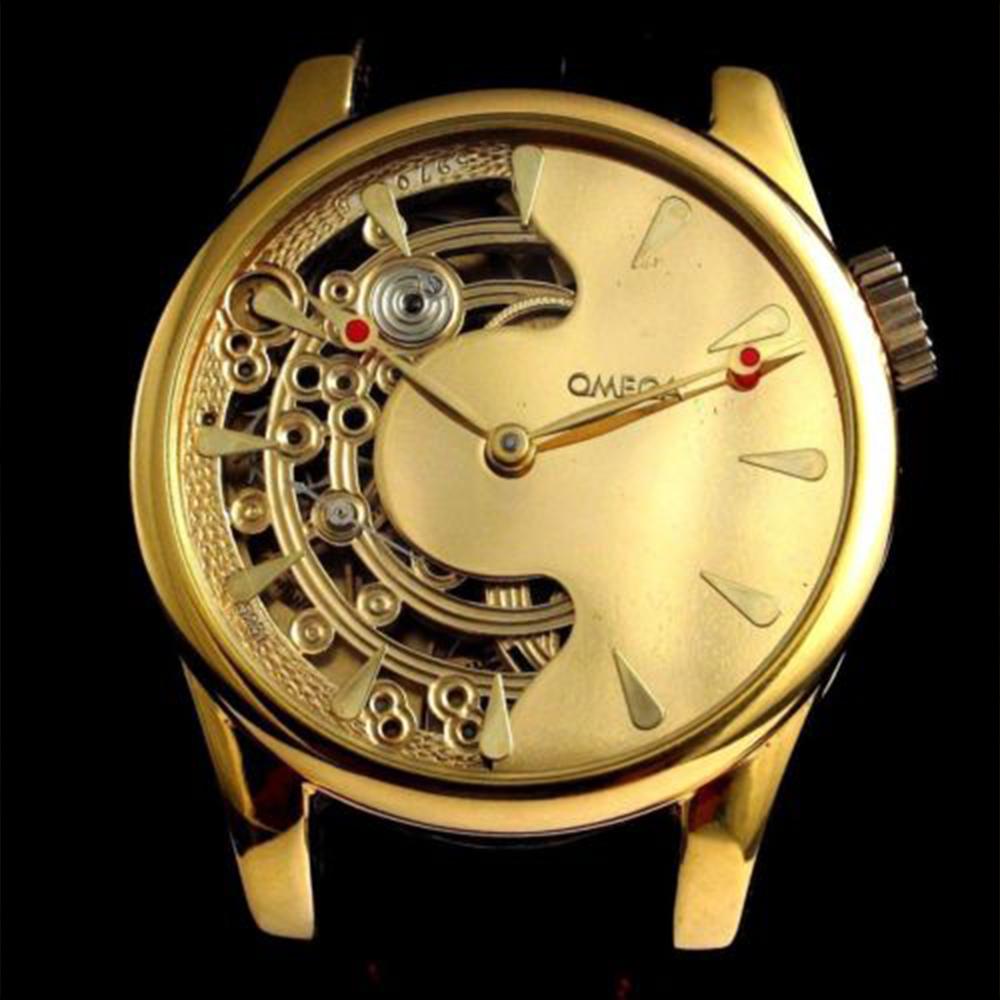 Omega Vintage 1921 Movement with New Custom Half Skeleton Gold Case