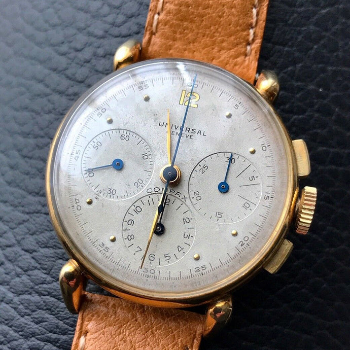 Universal Genève - Compax Chronograph Watch in 14k Gold with Tear Drop Lugs