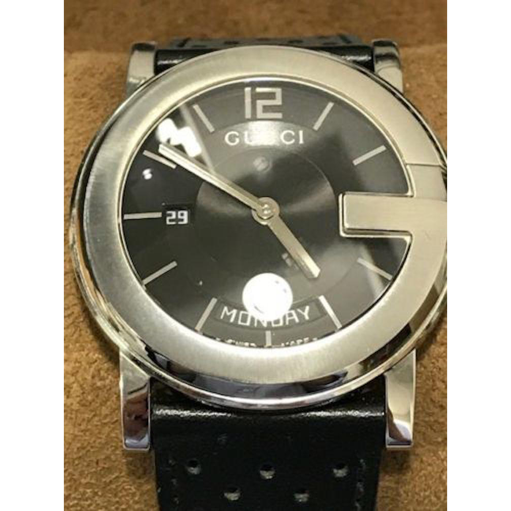 Gucci 101M Day and Date Watch with Black Leather Strap Every