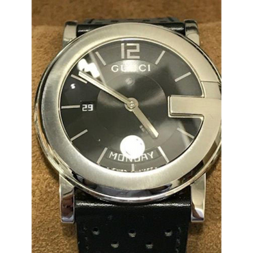 Gucci - 101M Day and Date Watch with Black Leather Strap – Every