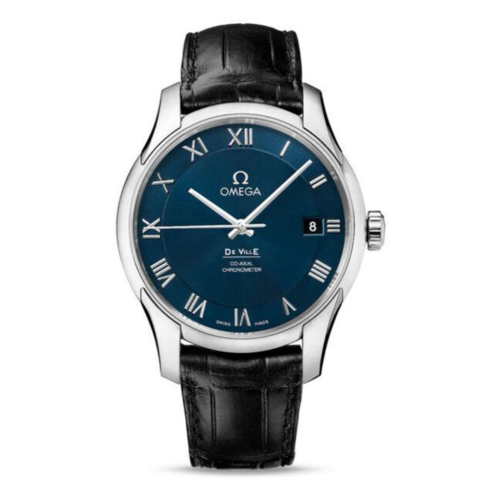 Omega De Ville Automatic Steel Mens Strap Watch Blue Dial