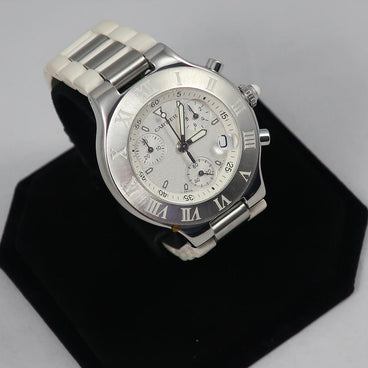 Cartier マスト21クロノスカフ35mm ホワイト Cartier - Must 21 Men's Chronograph Watch and Box – Every