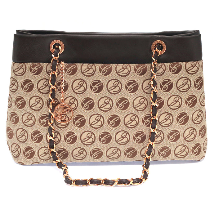 Chopard - Mini Logo Brown Fabric & Leather Handbag